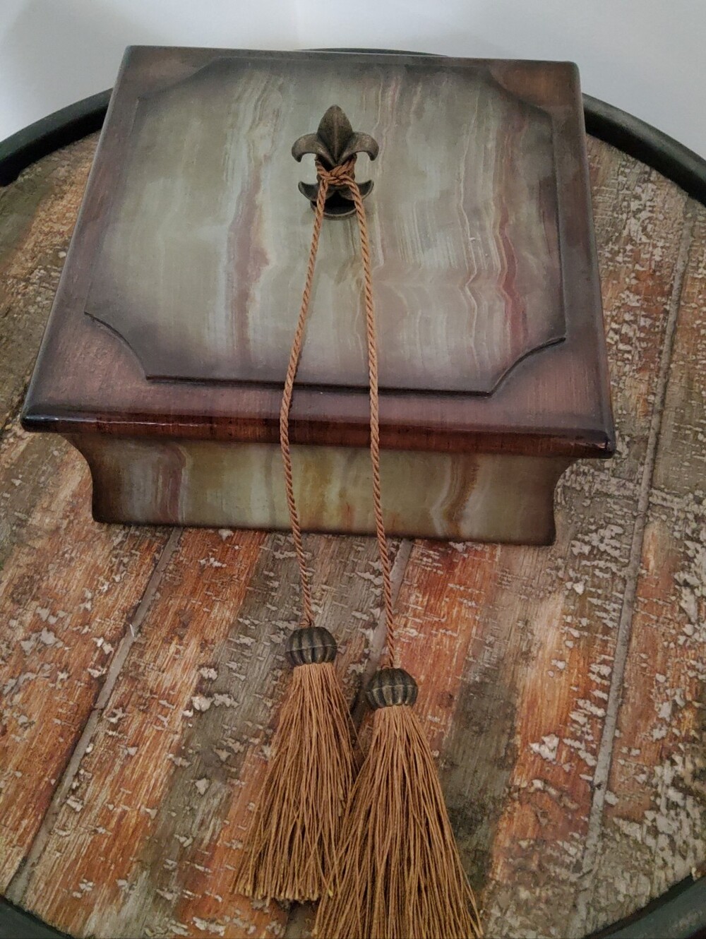 Fleur-de-Lis Decorative Keepsake Box with Tassels – Old World Tuscan Decor